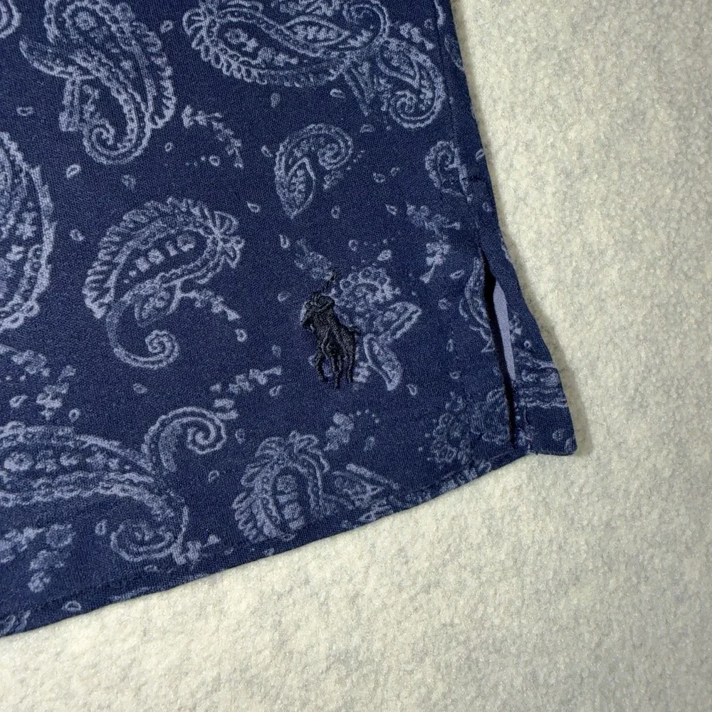 Polo Ralph Lauren Polo Shirt Mens Medium Navy Paisley Print Short Sleeve